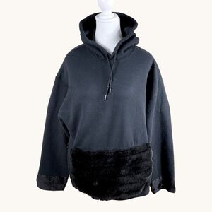 Harvey Faircloth Hoodie Sweatshirt Faux Fur Pouch Black (L)